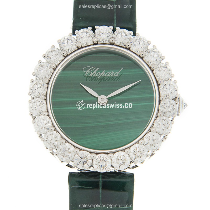 Chopard 13A378-1001 L Replica - Automatic - 18kt White Gold - Green Dial - Diamond Accents